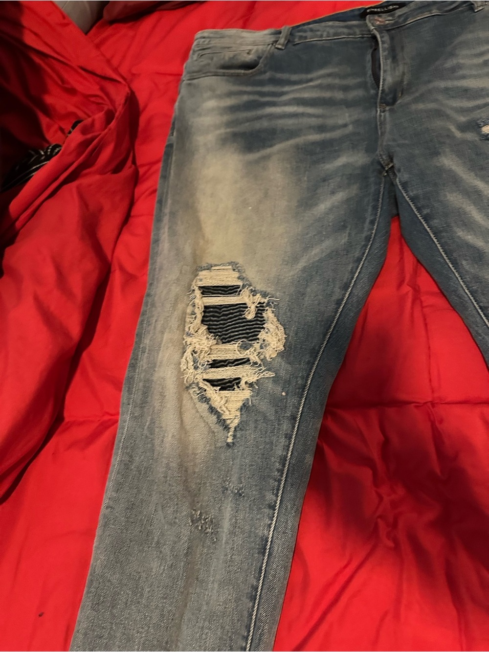 Distressed Light Blue Men’s Ripped Jeans - Picture 3 of 14